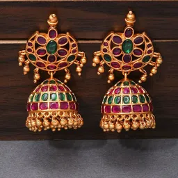 JAYPORE Dome Shaped Stone Studded Jhumkas-18