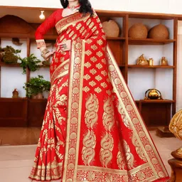 SHOP DROP Woven Design Zari Pure Silk Banarasi Saree-image-98