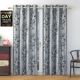 Galaxy Home Decor Grey Set of 2 Floral Long Door Curtain-24