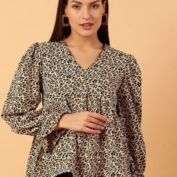 NEESH Women Floral Printed Gathered or Pleated V-Neck A-Line Top-image-78