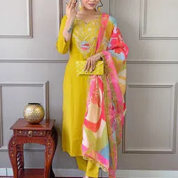 SHOPONBIT Women Embroidered Regular Kurti with Trousers & With Dupatta-picture-4