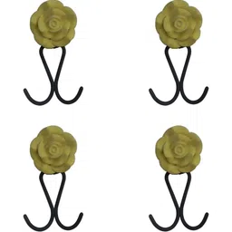 IndianShelf Yellow & Black 4 Pieces Rose Textured Ceramic Wall Hooks-3