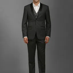 Louis Philippe Men Slim-Fit Single-Breasted Blazer and Waistcoat with Trousers Suits-image-45