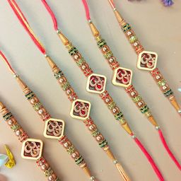 Anouk Set of 6 Om Design Rakhis With Greeting Card & Roli Chawal-39
