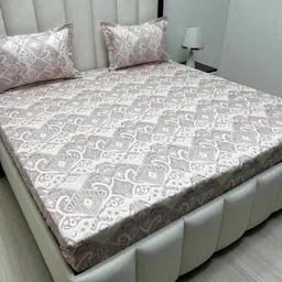 Pure Decor Pink & White Ethnic Motifs 330 TC Queen Bedsheet with 2 Pillow Covers-image-99
