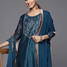 KSUT Women Floral Embroidered Silk Kurta with Trousers & With Dupatta-picture-58
