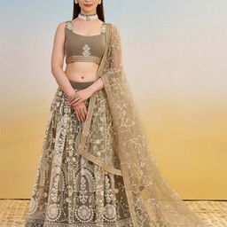 FABPIXEL Embroidered Sequinned Semi-Stitched Lehenga & Unstitched Blouse With Dupatta-image-21
