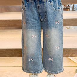 LULU & SKY Girls Wide Leg High-Rise Mildly Distressed Light Fade Jeans-picture-47