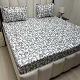 Pure Decor White & Blue Ethnic Motifs 260 TC Queen Bedsheet with 2 Pillow Covers-picture-43