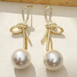 Krelin Gold-Plated Cubic Zirconia Studded Contemporary Drop Earrings-image-19
