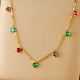 Estailo fashion Gold-Plated Cubic Zirconia Studded Minimal Necklace-image-73