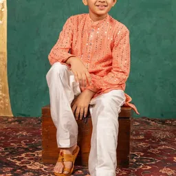 Jilmil Boys Ethnic Motifs Embroidered Regular Mirror Work Kurta with Pyjamas-picture-27