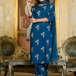 Nayo Ethnic Motifs Printed V-Neck Pure Cotton Kurta with Trousers & Dupatta-24