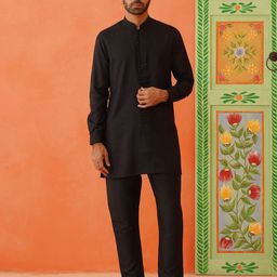 TheEthnic.Co Mandarin Collar Pure Cotton Straight Kurta With Pyjamas-image-68