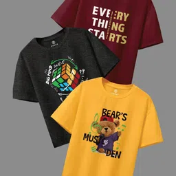 CODEZ Pack Of 3 Boys Cotton Typography Printed Round Neck Regular Fit T-Shirt-image-64