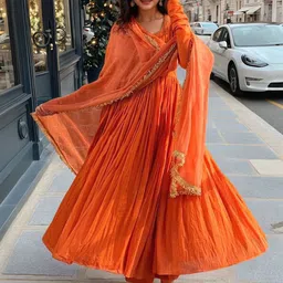 KALINI Round Neck Anarkali Kurta With Trousers & Dupatta-picture-1