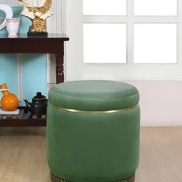 Shadowkart Teal-Green & Brown Wooden Cylindrical Ottomans-43