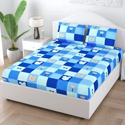 BED-SHEET.COM Teddy Bear and Rabbit Printed Bedsheets-image-1