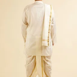 Manyavar Men Ethnic Motifs Embroidered Regular Thread Work Kurta with Dhoti Pants & With Dupatta image 4