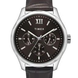 Timex Men Brass Embellished Dial & Leather Textured Straps Analogue Multi Function Watch TW0TG7633 image 1