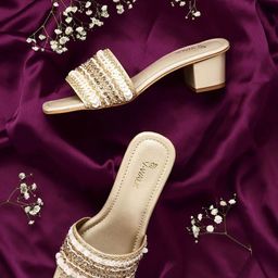 V-WALK Women Embellished Party Block Sandals-image-17