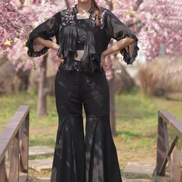 GloballyRonakRBafna Embellished Shoulder Strap Top & Palazzo With Jacket Co-Ords-picture-14