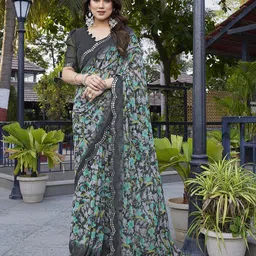 The Textile Hub Floral Mirror Work Pure Georgette Saree-image-21