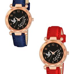 Gopal Shopcart Unisex Pack of 2 Dial & Straps Analogue Watch GR379RG BIRD BLU RED Vel L-image-95