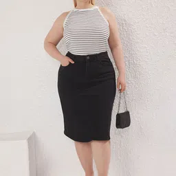 Trendyol Women Denim Straight Midi A-Line Skirt-image-32