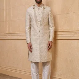 Tasva Brocade Mandarin Collar Sherwani Set-picture-39