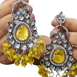OPUS GEMS Artificial Stones Studded And Beaded Oval Shaped Drop Earrings-image-92