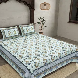 BED-SHEET.COM Blue & Yellow Floral 180 TC King Bedsheet with 2 Pillow Covers-picture-14