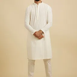 Manyavar Ethnic Motifs Embroidered Chikankari Mandarin Collar Straight Kurta With Trousers-25