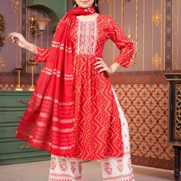 Aarika Girls Printed Mirror Work Anarkali Kurta-image-76