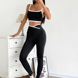 Outzidr Scoop Neck Sleeveless Top With Legging Co-Ords-image-41