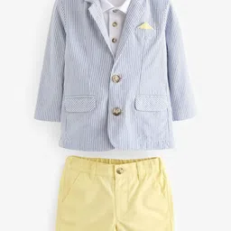 NEXT Boys Ticking Stripe Blazer with Polo Shirt and Shorts Set-image-22