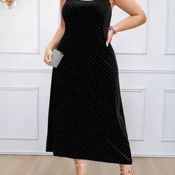 DressBerry Women Polka Dots Shoulder Straps Maxi Dress-image-14