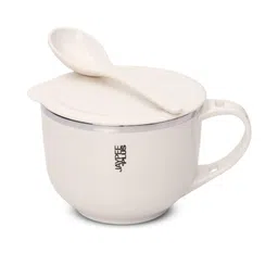 JAYPEE PLUS White Textured Stainless Steel Glossy oup Bowl with Lid & Spoon-image-47