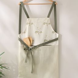 Home Centre Drake Botanica Beige & Green Printed Cotton Kitchen Apron With Pockets-image-50