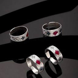 ANIKAS CREATION Set Of 4 Silver-Plated Toe Rings-image-24
