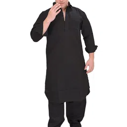 Exotic India Men Solid Cotton Kurta with Pyjama-image-51