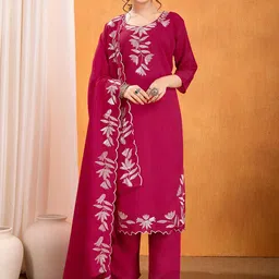 Divyadham Textiles Women Thread Work Straight Kurti with Pyjamas & With Dupatta-37