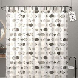 Aura 2-Pcs Grey & White Printed Waterproof ShowerCurtainWithHooks-11
