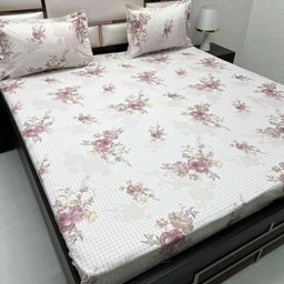 Pure Decor Pink & White Floral Queen Bedsheet with 2 Pillow Covers-picture-4