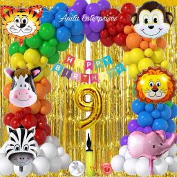 Multicolor Jungle Theme Decoration Kit - 9YR Happy Birthday Celebration-image-5