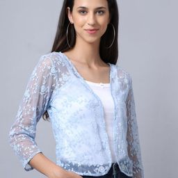 A AND K Self Design Cotton Sheer Open Front Shrug image 2