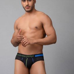 PUMP CLUB Mid-Rise Anti-Bacterial Mesh Basic Briefs ART489-Black-M-11