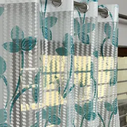 Galaxy Home Decor Blue2 Pieces Printed Sheer Door Curtain-47
