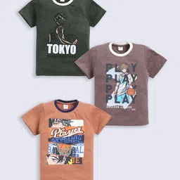 Here&Now X Game Begins Boys Anime Assorted Printed Set of 3 T-shirts-image-105