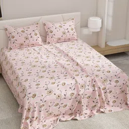 EverHOME Manzar Pink Floral Printed Pure Cotton 144 TC Queen Bedsheet Set 2.54 m x 1.75 m-image-47